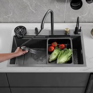 BATHREX Modular kitchen sink, Stainless Steel Single Bowl Handmade Black Color nano coating, sink