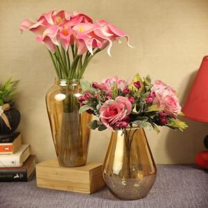 TIED RIBBONS Set of 2 Decorative Glass Vase for Flowers Home Decor Kitchen Living Room Bedroom Flowers Plants Office Dining Table Centerpiece Birthday Wedding Decoration Items (Gold)