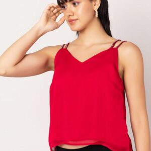 Red Embellished Strappy Top
