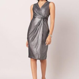 Silver Metallic Side Twist Wrap Dress