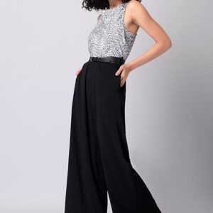 Black Swiss Dot Cowl Neck Belted Jumpsuit