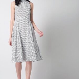 White Polka Back Tie Halter Dress