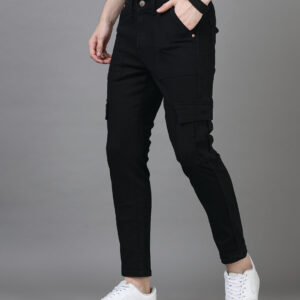 Men's Jet Black Slim Fit Cargo Jeans