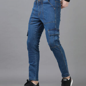 Men's Mid Blue Slim Fit Cargo Jeans