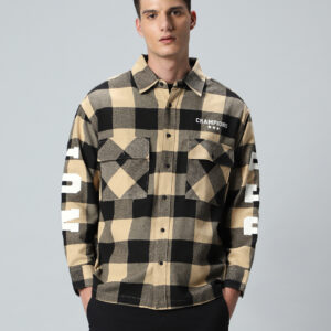 Men's Brown & Black Reb Checked Oversized Shirt