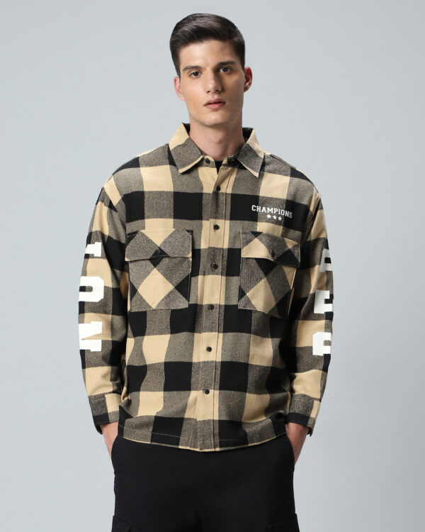 Men's Brown & Black Reb Checked Oversized Shirt