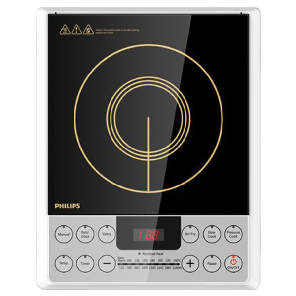 Philips Viva Collection HD4928/01 2100-Watt Induction Cooktop, Soft Touch Button with Crystal Glass (Black)
